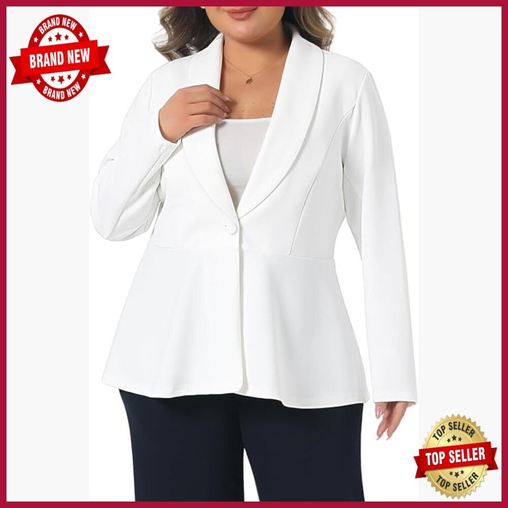 Plus Size Peplum Blazer Shawl Collar Business Casual Jacket Women's